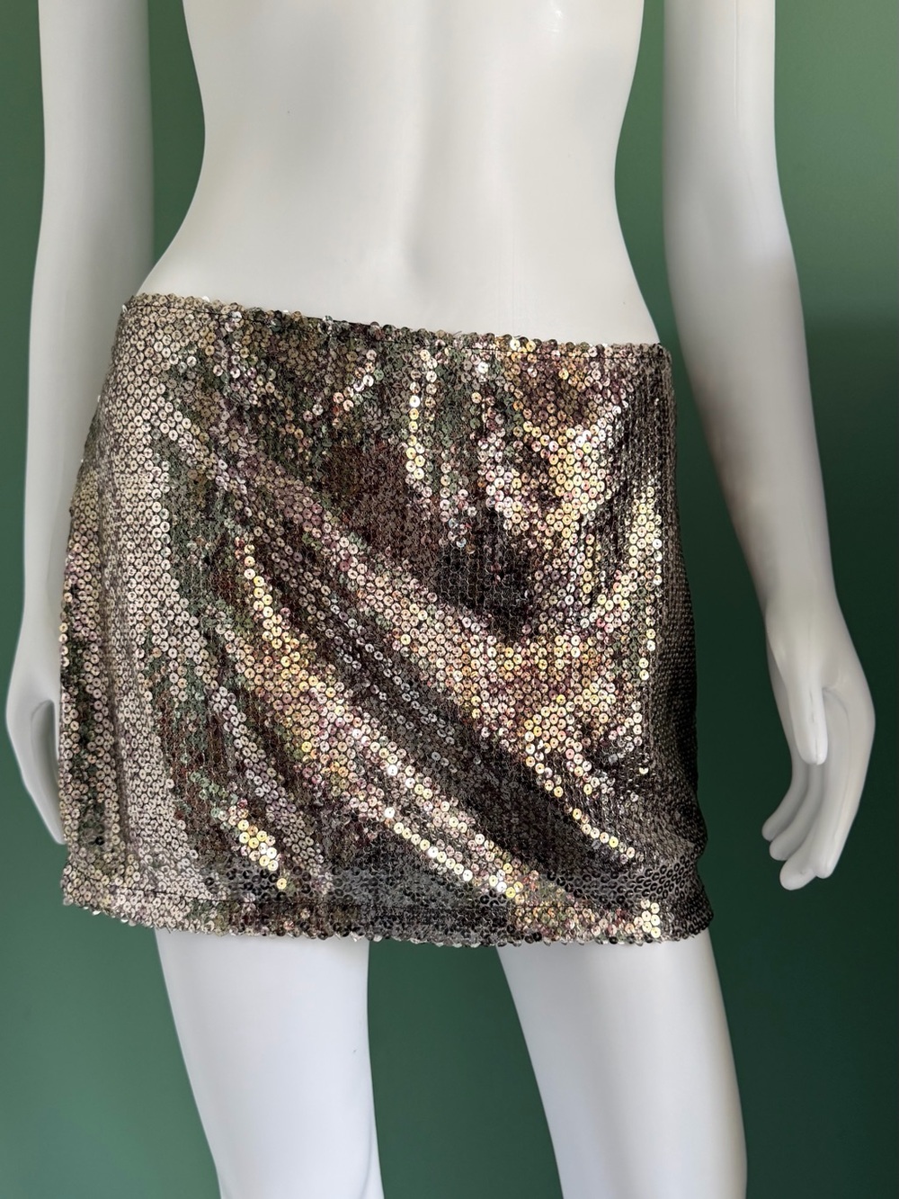 Vintage Urban Behavior Iridescent Sequin Mini Skirt In Snakeskin Print